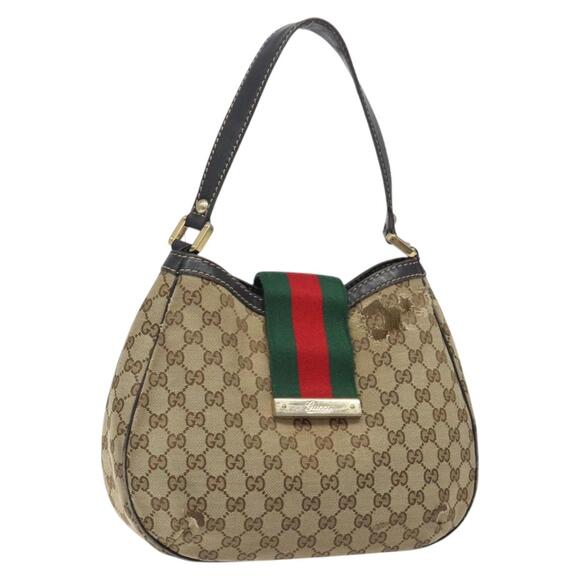 GUCCI GG Canvas Web Sherry Line Shoulder Bag Beige Gold - Picture 1 of 16